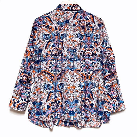 Talbots Button Down Blouse Womens Plus SZ 2XP Colorful Paisley Flip Cuff Retro - Picture 2 of 9